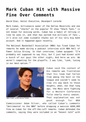Mark Cuban Hit with Massive Fine Over Comments
