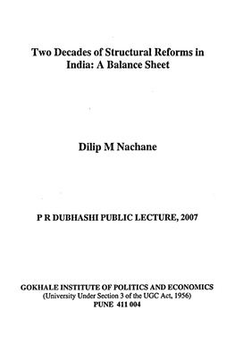 A Balance Sheet Dilip M Nachane