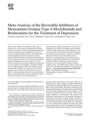 Meta-Analysis of the Reversible Inhibitors of Monoamine Oxidase
