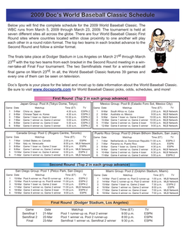 World Baseball Classic Bracket Schedule.Qxp