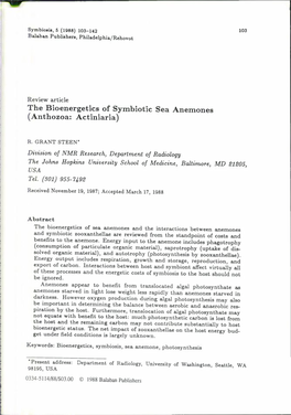 The Bioenergetics of Symbiotic Sea Anemones (Anthozoa: Actiniaria)