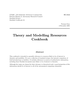 Theory and Modelling Resources Cookbook