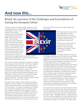 And Now This… Brexit: an Overview of the Challenges and Conundrums of Leaving the European Union