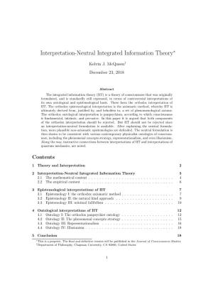 Interpretation-Neutral Integrated Information Theory∗