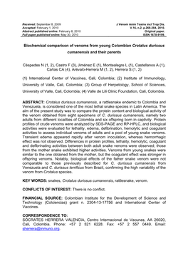 Biochemical Characterization of Colombian Rattlesnake Crotalus