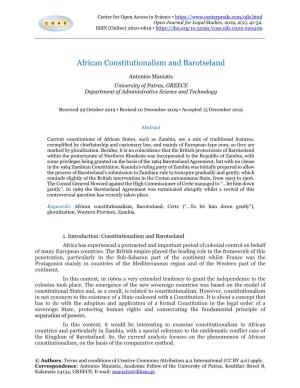 African Constitutionalism and Barotseland