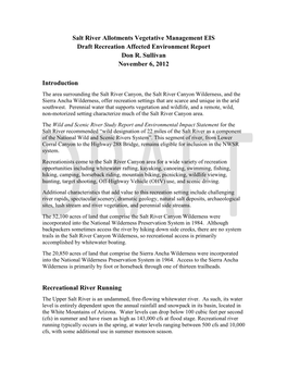 Salt River Allotments Vegetative Management EIS Draft Recreation Affected Environment Report Don R