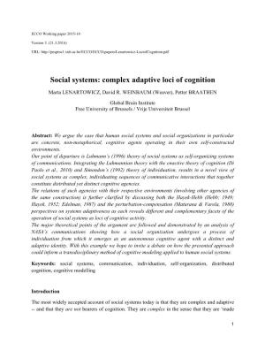 Social Systems: Complex Adaptive Loci of Cognition