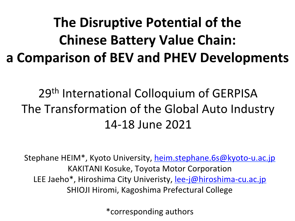 The Disruptive Potential of the Chinese Battery Value Chain: a Comparison of BEV and PHEV Developments