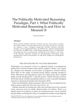 "The Politically Motivated Reasoning Paradigm, Part 1: What Politically