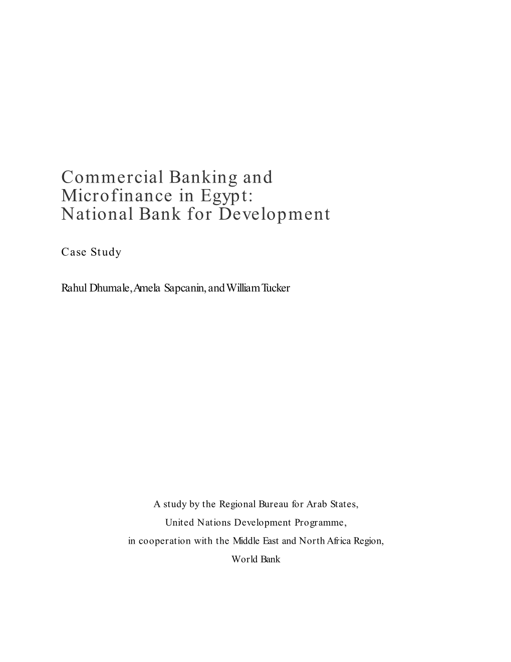 Commercial Banking and Microfinance in Egypt: National Bank for Development