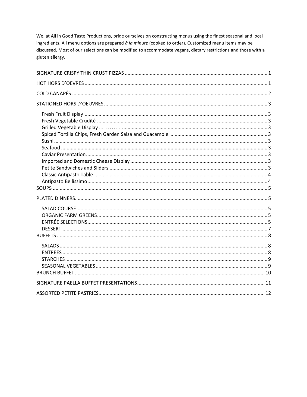 Event Catering Menu