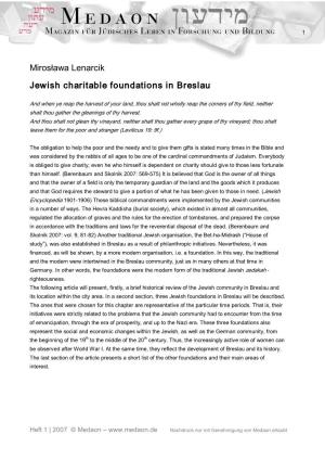 Mirosława Lenarcik Jewish Charitable Foundations in Breslau