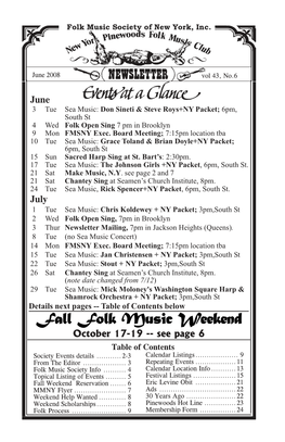 Fall Folk Music Weekend October 17-19 -- See Page 6 Table of Contents Society Events Details