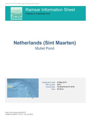Sint Maarten) Ramsar Information Sheet Published on 9 September 2016