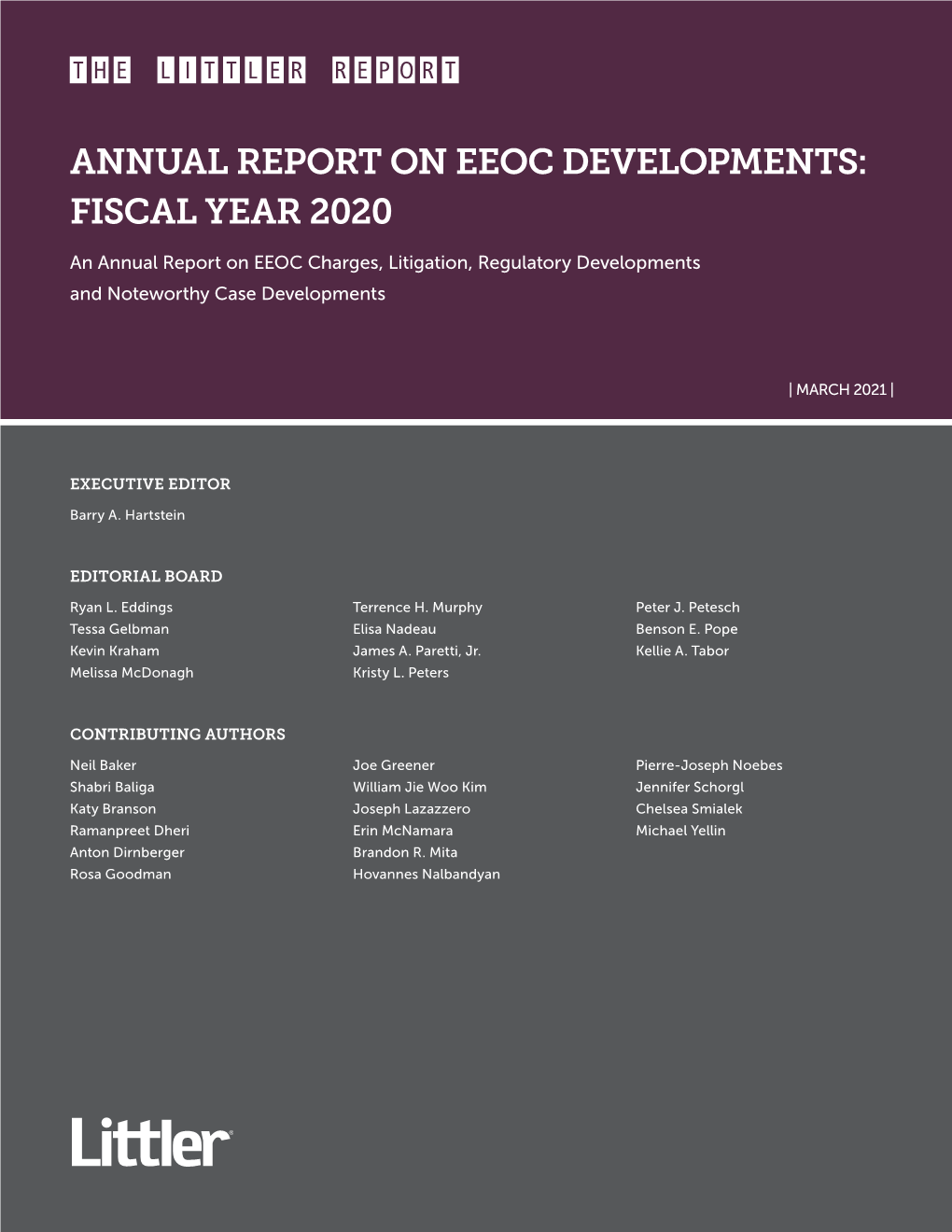 Annual Report on Eeoc Developments: Fiscal Year 2020