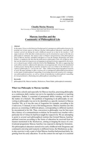 Marcus Aurelius and the Community of Philosophical Life