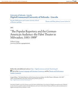 Â•Œthe Popular Repertory and the German-American Audience: The