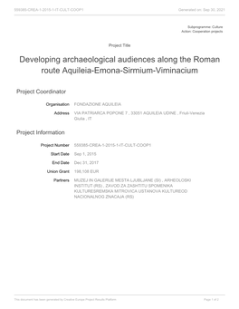 Developing Archaeological Audiences Along the Roman Route Aquileia-Emona-Sirmium-Viminacium