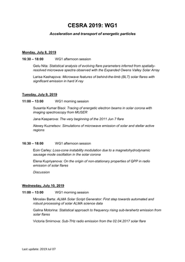 CESRA 2019: WG1 Acceleration and Transport of Energetic Particles