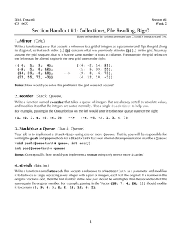 Section Handout #1: Collections, File Reading, Big-O Based on Handouts by Various Current and Past CS106B/X Instructors and Tas