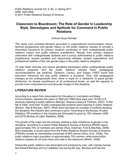 Classroom to Boardroom: the Role of Gender in Leadership Style, Stereotypes and Aptitude for Command in Public Relations