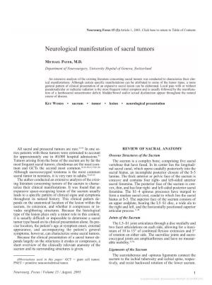 Neurological Manifestation of Sacral Tumors