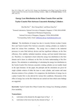 Energy Loss Distribution in the Plane Couette Flow and the Taylor-Couette Flow Between Concentric Rotating Cylinders, Inter