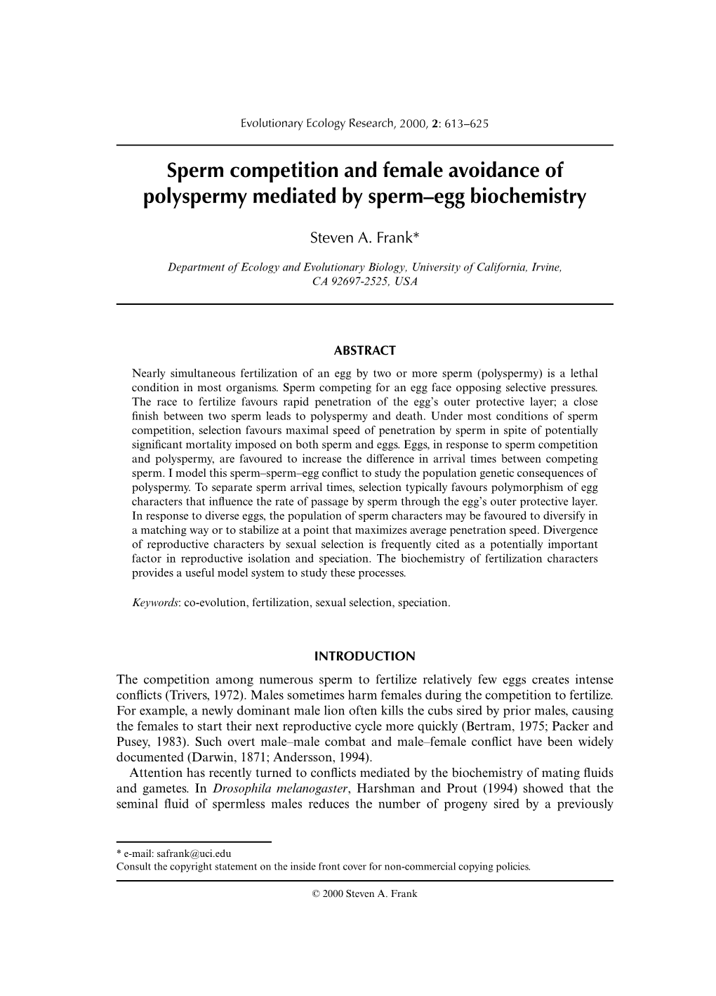 Sperm Competition and Female Avoidance of Polyspermy Mediated by Sperm–Egg Biochemistry