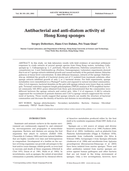 Antibacterial and Anti-Diatom Activity of Hong Kong Sponges