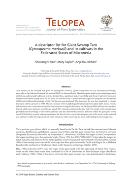 Cyrtosperma Merkusii) and Its Cultivars in the Federated States of Micronesia