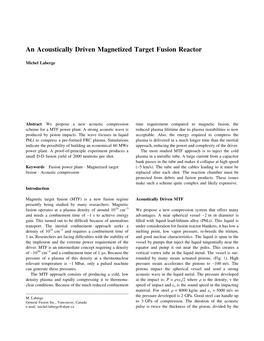 An Acoustically Driven Magnetized Target Fusion Reactor