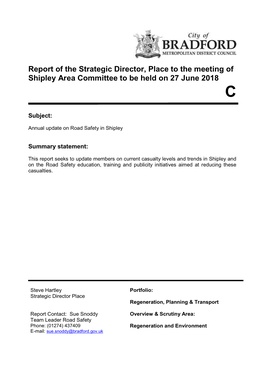 Report of the Strategic Director, Place to the Meeting of Shipley Area Committee to Be Held on 27 June 2018 C