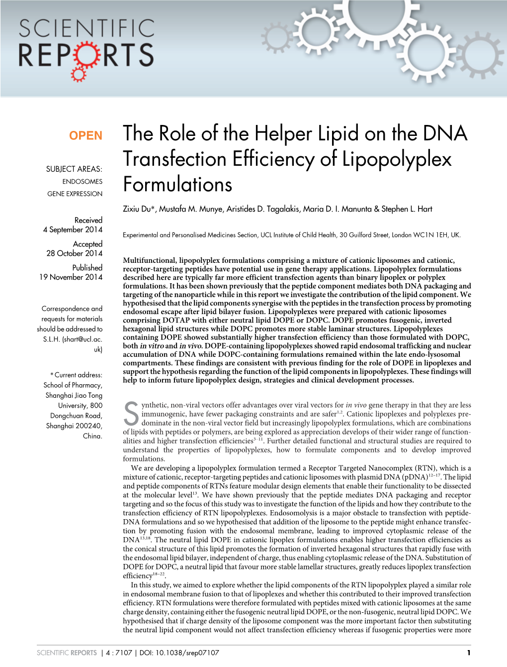 The Role of the Helper Lipid on the DNA Transfection Efficiency of Lipopolyplex 21