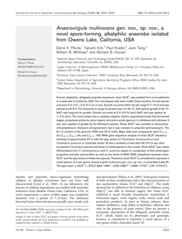 Anaerovirgula Multivorans Gen. Nov., Sp. Nov., a Novel Spore-Forming, Alkaliphilic Anaerobe Isolated from Owens Lake, California, USA