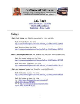 J.S. Bach Violin/Viola/Cello | Keyboard Chamber Music | Scores Recordings | Books | Links