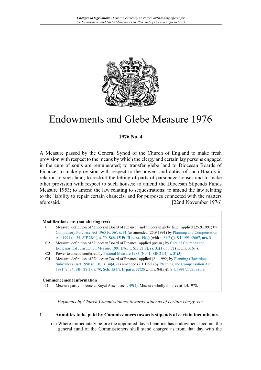 Endowments and Glebe Measure 1976