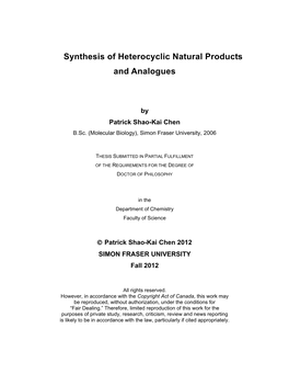 Synthesis of Heterocyclic Natural Products and Analogues