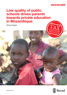 Low Quality of Public Schools Drives Parents Towards Private Education in Mozambique Policy Paper