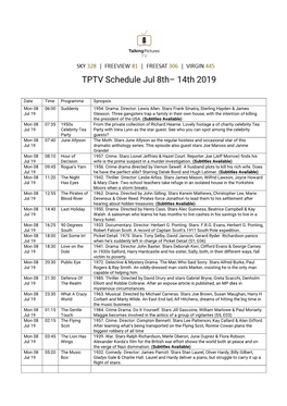 TPTV Schedule Jul 8Th– 14Th 2019