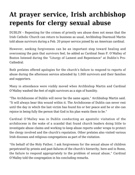 At Prayer Service, Irish Archbishop Repents for Clergy Sexual Abuse