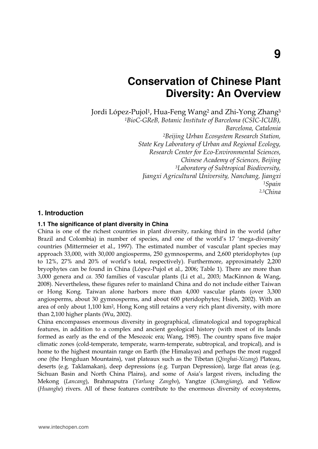 Conservation of Chinese Plant Diversity: an Overview