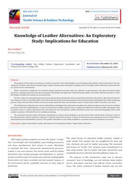 Knowledge of Leather Alternatives: an Exploratory Study: Implications for Education