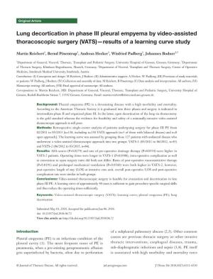 Lung Decortication in Phase III Pleural Empyema by Video-Assisted Thoracoscopic Surgery (VATS)—Results of a Learning Curve Study