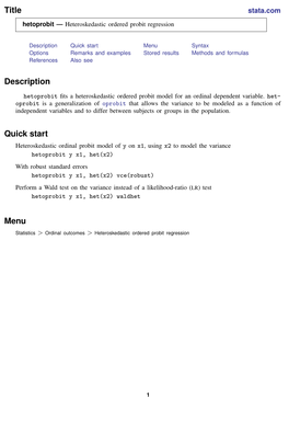 Hetoprobit — Heteroskedastic Ordered Probit Regression