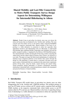 Shared Mobility and Last-Mile Connectivity to Metro Public Transport: Survey Design Aspects for Determining Willingness for Intermodal Ridesharing in Athens