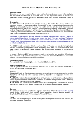 VANUATU – Census of Agriculture 2007 – Explanatory Notes