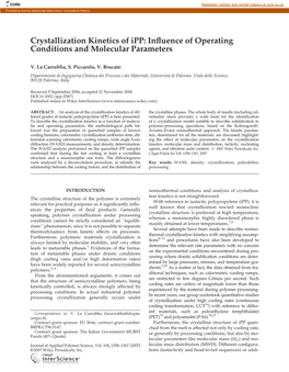 Crystallization Kinetics of Ipp: Influence of Operating Conditions