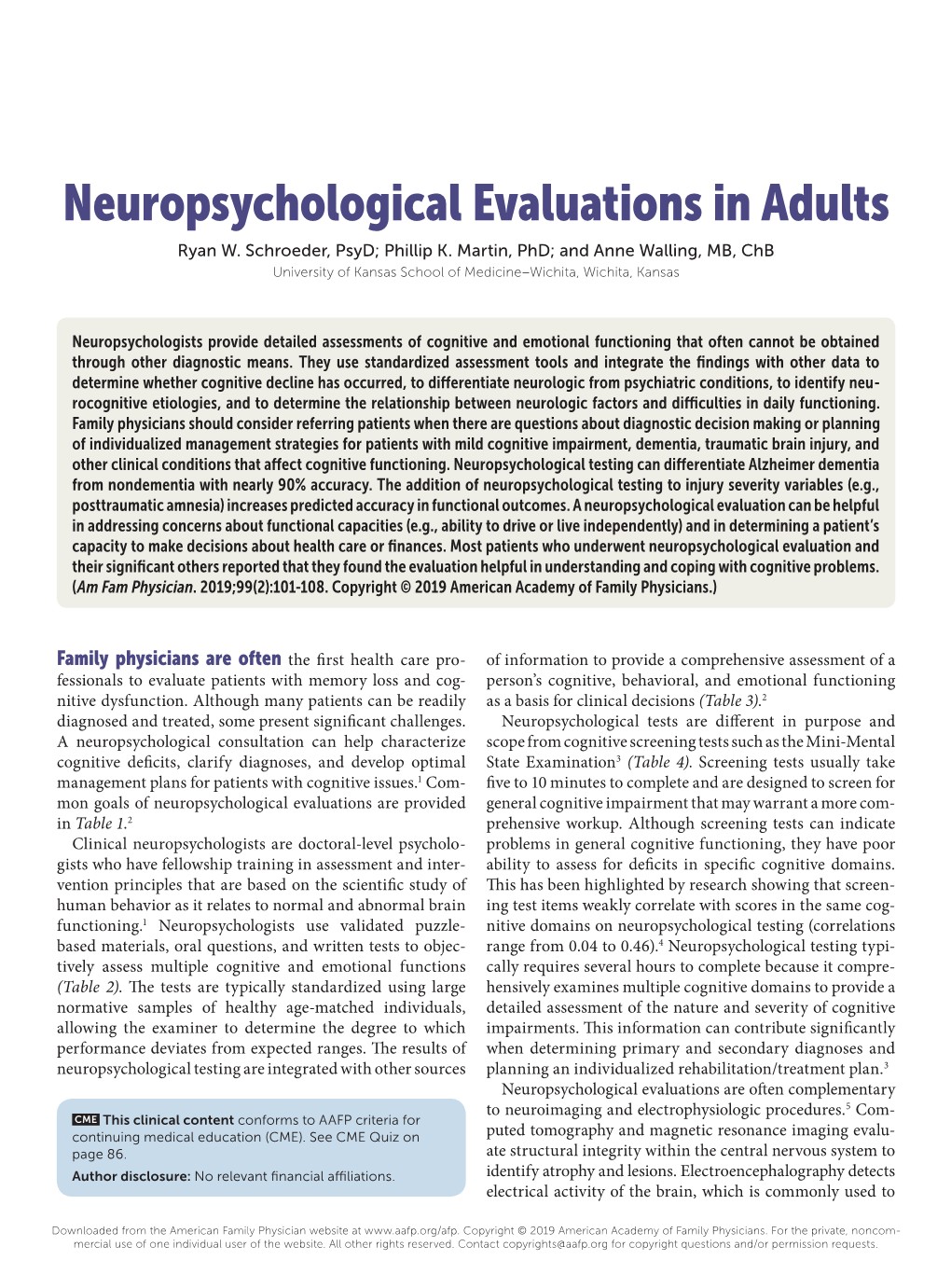 Neuropsychological Evaluations in Adults Ryan W