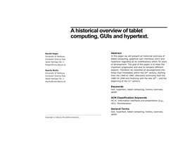 A Historical Overview of Tablet Computing, Guis and Hypertext